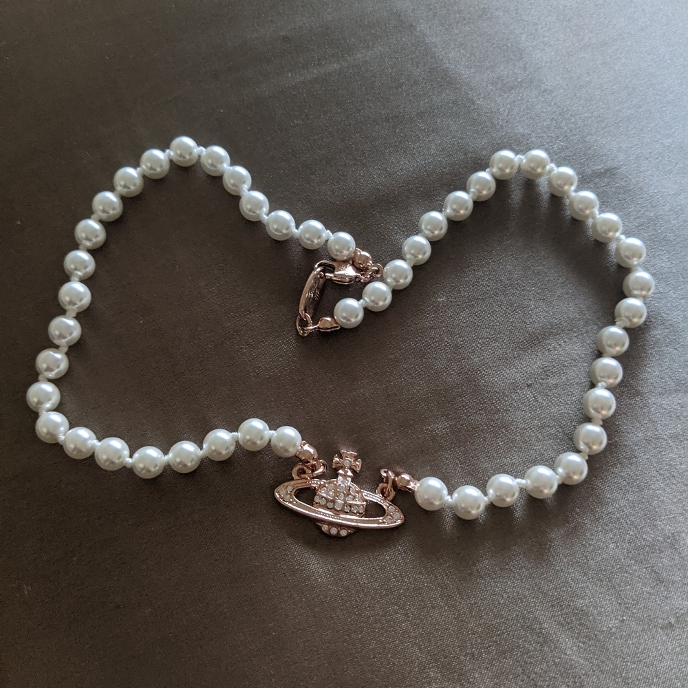 Vivienne Westwood Pearl Saturn Necklace in RG